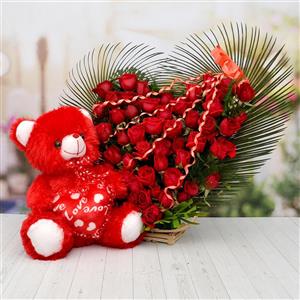 Red Teddy & Bouquet