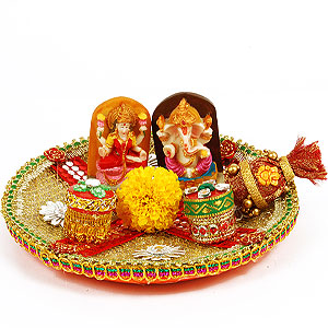 Zari Net Pooja Thali