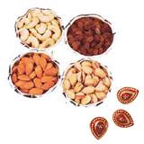 Send Mixed Dry Fruit In Bowls with Diyas to India