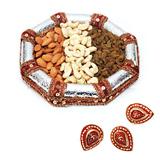 Send Assorted Dryfruits Tray with Diyas to India