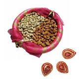 Send Decorative Kaju Almond Thali - 1/2 Kg with Diyas to India