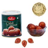 Send Haldiram Gulabjamun - 1 Kg with Diyas to India