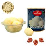 Send Haldiram Rasgulla - 1 Kg with Diyas to India