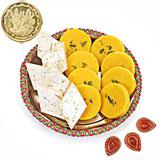 Send Kaju Peda Thali - 1 Kg with Diyas to India