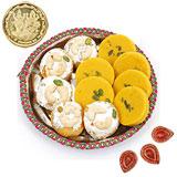 Send Mewa Peda Thali with Diyas to India