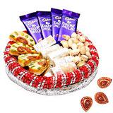 Send Delicious Sweets Tray with Diyas to India
