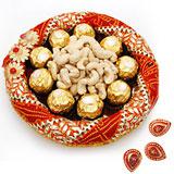 Send Chocolate and Dry Fruits Combo with Diyas to India