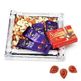 Send Dryfruits & Chocolates in Tray with Diyas to India