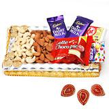 Send Dry fruit and Chocolate Combo Pack with Diyas to India