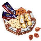 Send Mixed Chocolates & DryFruits with Diyas to India