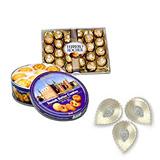 Send Mouth-watering Hamper with Diyas to India