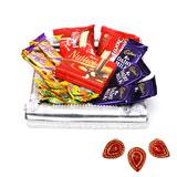 Send Chocolates in a Square Tray With Diyas to India