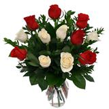 Red and White Roses Bunch in a Vase - Midnight