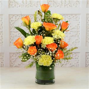 Bewildering Carnations and Roses Arrangemnet