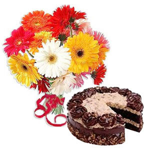 Chocolate Cake With Gerberas