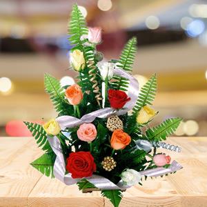 Flower Basket on Send 12 Mixed Rose Basket Flower Baskets Flowers To Kolkata