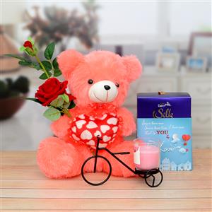 Red Rose With Chocolate & Teddy Combo Red Rose With Chocolate & Teddy Combo