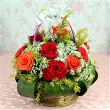 Send 12 Red and Orange Roses Basket Flowers to Katni Send 12 Red and Orange Roses Basket Flowers to Katni