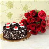 Send 12 Roses & Black Forest Cake Flowers & Cakes to 