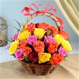 Send 36 multicolour Rose Basket Flowers to Mandvi Send 36 multicolour Rose Basket Flowers to Mandvi