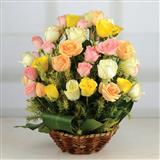 Send Mixed Roses in a Round Basket Flowers to Sonamura Send Mixed Roses in a Round Basket Flowers to Sonamura