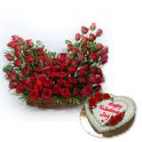 Send Pineapple Cake and Roses Bouquet in a Hamper Gift Hampers to Pinjore Send Pineapple Cake and Roses Bouquet in a Hamper Gift Hampers to Pinjore