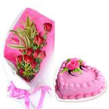 Send Heart Shaped Strawberry Cake with 12 Roses Bouquet Flowers & Cakes to Alwar Send Heart Shaped Strawberry Cake with 12 Roses Bouquet Flowers & Cakes to Alwar