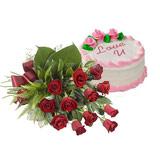 Send 12 Red Roses Bunch and Cake Hamper Flowers & Cakes to Karachiya Send 12 Red Roses Bunch and Cake Hamper Flowers & Cakes to Karachiya