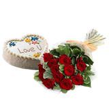 Send 12 Long Stem Red Roses with Heart Shaped Vanilla Cake Gift Hampers to Gangtok Send 12 Long Stem Red Roses with Heart Shaped Vanilla Cake Gift Hampers to Gangtok