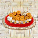 Send Sweets Thali - Kaju Roll & Kesaria Peda with Thali (Express Delivery) Same Day Delivery to Thalasseri Send Sweets Thali - Kaju Roll & Kesaria Peda with Thali (Express Delivery) Same Day Delivery to Thalasseri