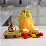 Send 300gm Dry Fruits on Potli Bag, Ganesha on Chowki with 2 Diya Diwali Dryfruits Hamper to Mehsana Send 300gm Dry Fruits on Potli Bag, Ganesha on Chowki with 2 Diya Diwali Dryfruits Hamper to Mehsana