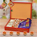 Send Diwali All in One Hamper - Dairy Milk, Kaju Roll with Mawa Phool in a Box Diwali Hampers to Saharsa Send Diwali All in One Hamper - Dairy Milk, Kaju Roll with Mawa Phool in a Box Diwali Hampers to Saharsa