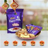Send Diwali Chocolate Thali - Different flavour Dairy Milk with Home Treats in a Thali Diwali Chocolate Thali to Kasargod Send Diwali Chocolate Thali - Different flavour Dairy Milk with Home Treats in a Thali Diwali Chocolate Thali to Kasargod