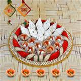 Send Diwali Sweets Thali - Haldiram Mawa Phool with Badam Barfi in a Thali Diwali Sweets Thali to Ranoli Send Diwali Sweets Thali - Haldiram Mawa Phool with Badam Barfi in a Thali Diwali Sweets Thali to Ranoli