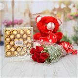 Send Red Roses & Teddy with Ferrero Rocher Flower Hampers to Ahmedabad Send Red Roses & Teddy with Ferrero Rocher Flower Hampers to Ahmedabad