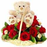 Send Red Roses, Ferrero Rocher with Teddy Bouquet in Basket Gift Hampers to Davangere Send Red Roses, Ferrero Rocher with Teddy Bouquet in Basket Gift Hampers to Davangere