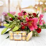 Send Roses with Lilies & Ferrero Rocher Flowers & Chocolates to Tumkur Send Roses with Lilies & Ferrero Rocher Flowers & Chocolates to Tumkur