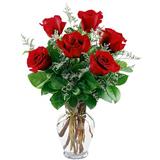 Send 6 Pcs Red Roses in a Glass vase Flowers to Davangere Send 6 Pcs Red Roses in a Glass vase Flowers to Davangere