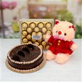 Send Teddy With Ferrero Rocher & Chocolate Cake Combo Gift Hampers to Ichalkaranji Send Teddy With Ferrero Rocher & Chocolate Cake Combo Gift Hampers to Ichalkaranji