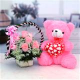 Send Pink Teddy With Pink Rose Basket Combo Gift Hampers to Madurai Send Pink Teddy With Pink Rose Basket Combo Gift Hampers to Madurai