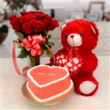Send Love Teddy With Cake & Roses In A Vase Flower Hampers to Tumkur Send Love Teddy With Cake & Roses In A Vase Flower Hampers to Tumkur