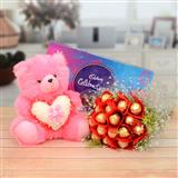 Send Ferrero Rocher Bouquet With Pink Teddy & Chocolate Gift Hampers to Tumkur Send Ferrero Rocher Bouquet With Pink Teddy & Chocolate Gift Hampers to Tumkur