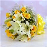 Send 18Pcs Yellow Rose and White Lily Bouquet Flowers to Waghodia Send 18Pcs Yellow Rose and White Lily Bouquet Flowers to Waghodia