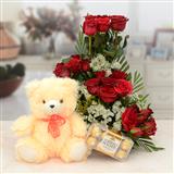 Send Red Rose Basket With Cream Teddy & Chocolate Flower Hampers to Valikadai Send Red Rose Basket With Cream Teddy & Chocolate Flower Hampers to Valikadai