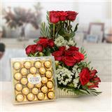 Send Ferrero Rocher With Designer Red Rose Basket Flowers & Chocolates to Valikadai Send Ferrero Rocher With Designer Red Rose Basket Flowers & Chocolates to Valikadai