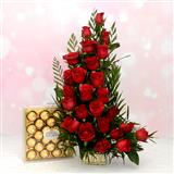Send 25 Red Rose Basket & Ferrero Rocher Gift Hampers to Bhuj Send 25 Red Rose Basket & Ferrero Rocher Gift Hampers to Bhuj
