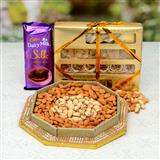 Send Dairymilk Silk With Mixed Sweets & Dryfruits Thali Thali to Sinor Send Dairymilk Silk With Mixed Sweets & Dryfruits Thali Thali to Sinor