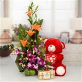 Send Orchid & Lilies Basket With Teddy & Chocolate Hamper Flower Hampers to DIGBOI Send Orchid & Lilies Basket With Teddy & Chocolate Hamper Flower Hampers to DIGBOI