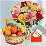 Send Colorful Roses & Lilies with Fruits For Mom Mothers Day to DIGBOI Send Colorful Roses & Lilies with Fruits For Mom Mothers Day to DIGBOI