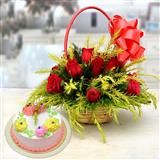 Send 12 Red Roses Basket with Vanilla Cake Combo Flowers & Cakes to Waghodia Send 12 Red Roses Basket with Vanilla Cake Combo Flowers & Cakes to Waghodia